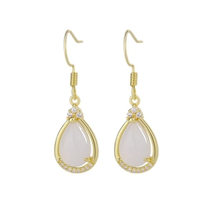 Elegant gold drop earrings with chalcedony gemstone and s925 silver hook for women