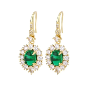 Vintage emerald green teardrop earrings with halo crystals on gold plated base