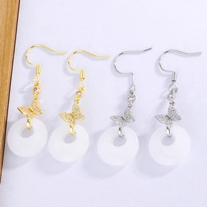 Orecchini Pendenti Farfalla In Rame Con Pendente Ad Anello In Finta Giada Bianca Zircone Gioielli Vintage Per Donne