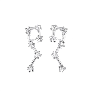 Detailed view of silver Big Dipper constellation earrings with sparkling zircon stones