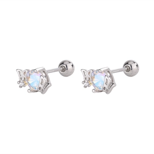 Colorful moonstone butterfly stud earrings with secure screw back and S925 silver finish