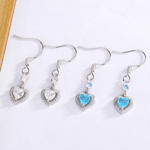 Herzform Zirkon Tropfen Haken Ohrringe Kupfer Versilbert Eleganter Schmuck Für Frauen Mode Süß Romantisch