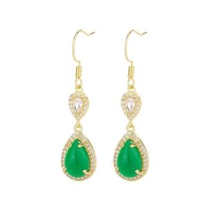Classic vintage gold drop earrings featuring pear-cut green gems and zircon accents