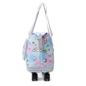 Unicorn rolling travel duffel bag with pink-blue gradient and wheels for children