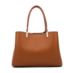 Classic brown pebble leather tote bag for women featuring gold-tone hardware and top handles