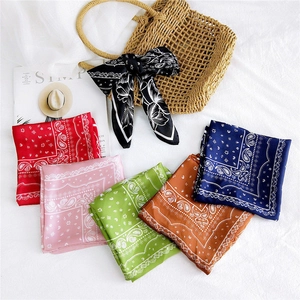 Women Satin Square Scarf Retro Paisley Floral Print Neck Scarf Elegant Smooth Headband Bag Accessories Vintage French Style
