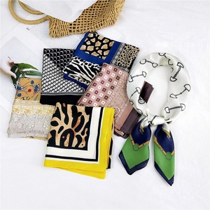 Women's Satin Silk Like Square Scarf Elegant Leopard Floral Geometric Paisley Print Neck Scarf Head Scarf Handbag Accessory