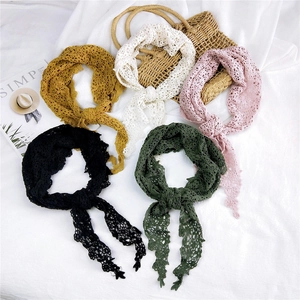 Floral lace triangle scarves in five colors displayed on a white textured background