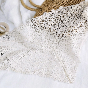 Minimalist white floral lace triangular scarf with scalloped edges for summer vacation