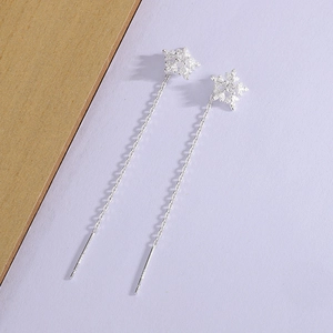 Elegant snowflake long chain tassel earrings in S925 sterling silver for women