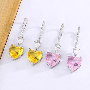 Heart Shaped Drop Earrings Copper Cubic Zirconia Pink Yellow Zircon Fashion Luxury Jewelry For Women With Ear Hook