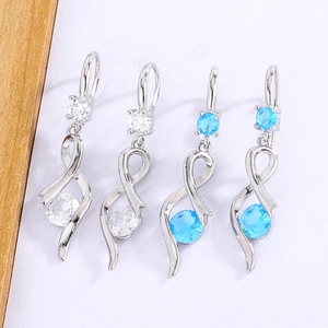 Wave Spiral Drop Earrings Copper Silver Plated With Round Cubic Zirconia And Silver Earring Post For Women