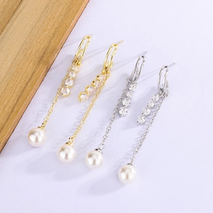 Copper Long Tassel Dangle Earrings Cubic Zirconia Artificial Pearl Elegant Drop Jewelry Fashion Accessories For Women