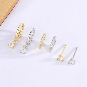 Zircon Earring Set Hoop Stud And Huggie Geometric Crystal Jewelry With Silver Earring Post For Women Minimalist Fashion