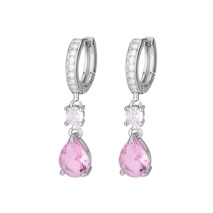 925 silver pear cut pink zircon earrings with elegant drop pendant and clear stones