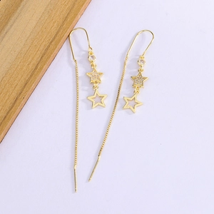 Elegante goldene Quasten-Sternohrringe mit Zirkonia und langer Kette für Frauen