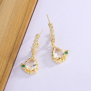 Elegant gold teardrop earrings with clear zircon and green gemstone accents for women