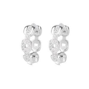 Silver geometric link hoop earrings with zircon pavé setting for a modern fashion look