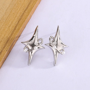Star Stud Earrings Copper With Faux Artificial Pearl Zircon Dainty Starburst Minimalist Planet Ring Jewelry For Women