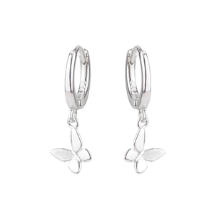 Élégantes boucles d'oreilles créoles en argent S925 avec pendentifs papillon polis