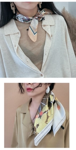 Detail of elegant printed silk scarves showing smooth texture and stylish draping on outfits