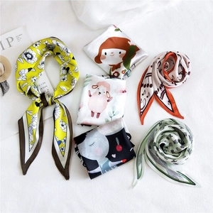 Vintage Satin Rhombus Scarf For Women Floral Polka Dot Animal Printed Bandana Neck Hair Bag Tie Ribbon Headscarf