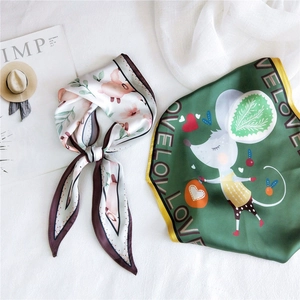 Fashionable rhombus silk scarves with floral and cartoon patterns for women accessories