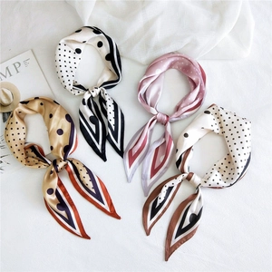 Polka dot satin scarves in four colors featuring French style and geometric patterns