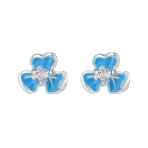 Exquisite sky blue iris flower stud earrings with zircon inlay for elegant women