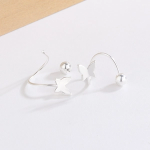 S925 silver butterfly stud earrings with spiral screw back design for women