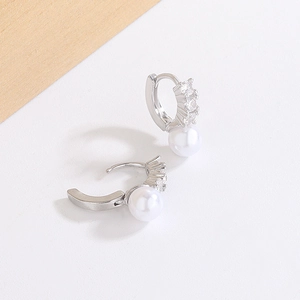 Elegant 14K gold plated pearl hoop earrings with sparkling rhinestones for women