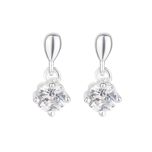 Elegant silver drop earrings with square cubic zirconia in a classic four-prong setting