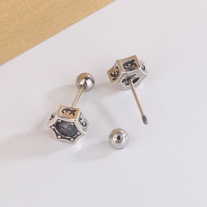 Vintage-Ohrstecker aus Silber mit schillerndem Hexagramm und sicherem Schraubverschluss