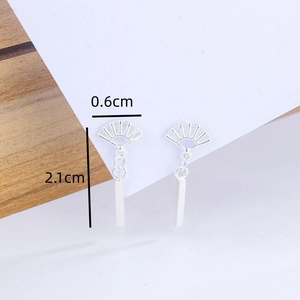 Detailed view of silver fan earrings with geometric pendant and 2.1cm length measurement