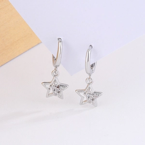 Silver star hoop earrings with hollow design and inlaid sparkling cubic zirconia