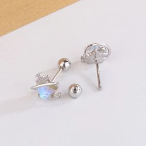 Boucles d'oreilles pentagramme en argent S925 avec pierre de lune et anneau Saturne