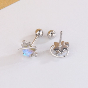 Boucles d'oreilles planète étoile en argent S925 avec pierre de lune et zircons