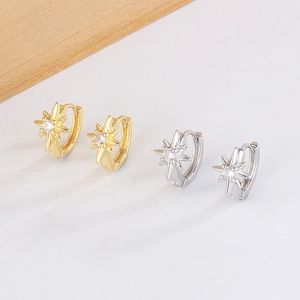Eight Pointed Star Huggie Hoop Earrings Copper Zircon North Star Dainty Fashion Jewelry Accessory For Women