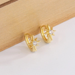 Elegant gold North Star hoop earrings with sparkling zircon stones and S925 silver base