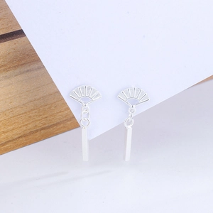 Fan Shaped Stud Earrings With 925 Sterling Silver Earring Post Vintage New Chinese Style Long Bar Drop Jewelry For Women