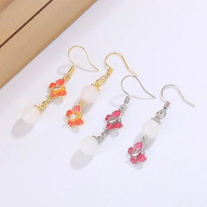 Boucles D'oreilles Pendantes En Cuivre Vintage Pour Femmes Papillon Émail Zircon Fausses Künstliche Perles Style Chinois Élégant