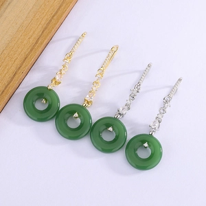 Chinesischer Stil Pingan Tropfenohrringe Kupfer Mit Grünem Jade-Imitat Und Zirkonia Vintage Eleganter Schmuck Damen