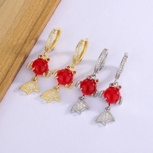 Koi Goldfish Hoop Earrings With 925 Sterling Silver Earring Post Red Agate Cubic Zirconia New Chinese Style For Women