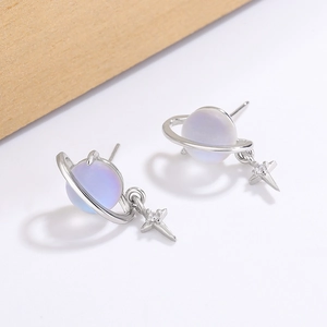 Colorful dream planet stud earrings with aurora beads and silver star pendants