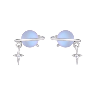 S925 silver planet stud earrings with purple gradient beads and star pendants