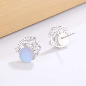 Dreamy mermaid tail earrings with blue salt pearls and star zircon in silver finish