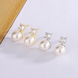 Elegant Artificial Pearl Zircon Stud Earrings With Copper Earring Post Minimalist Korean Style Jewelry For Women