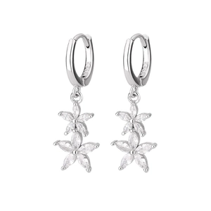 Orecchini a fiore in argento S925 con doppio ciondolo a fiore in zircone a taglio marquise