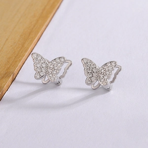 Butterfly Earrings Shiny Zircon Inlaid Copper Earring Post Dainty Jewelry For Women Korean Style Elegant Fashion Style