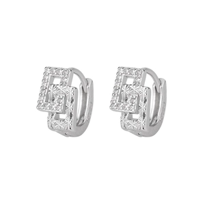 Close-up of S925 sterling silver square hoop earrings with micro-pave zircon and star motifs